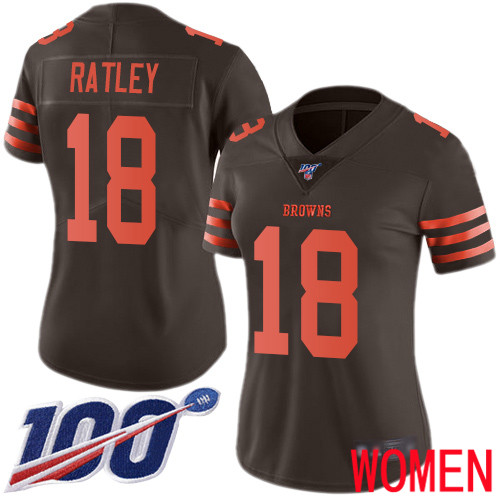 Cleveland Browns Damion Ratley Women Brown Limited Jersey #18 NFL Football 100th Season Rush Vapor Untouchable